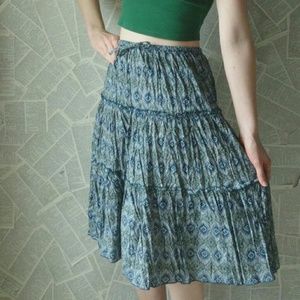 Navy Blue & Tan Boho Gypsy Tiered S Cotton Skirt